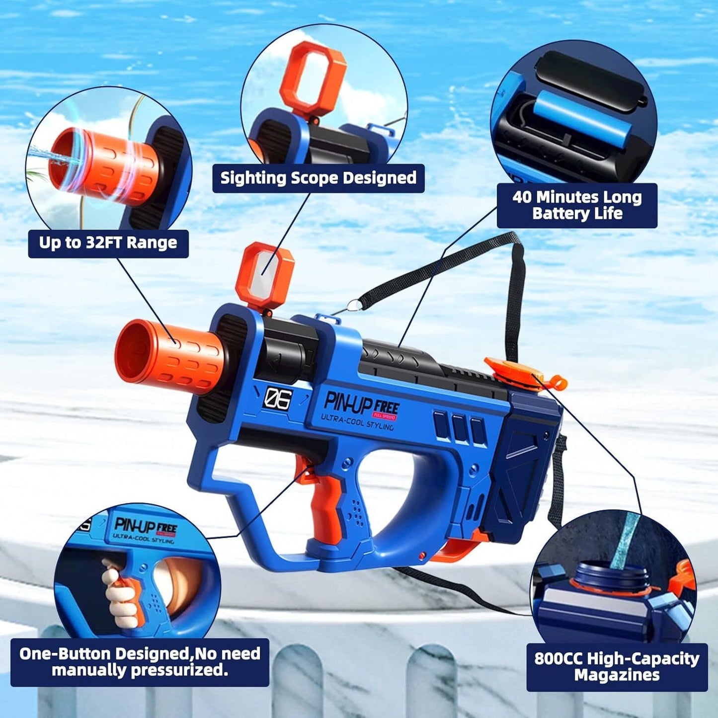 Lectric Water Gun For Adults Kids, Motorized Squirt Guns With Rechargeable Battery   800cc High Capacity, Long Distance Automatic Water Guns Up To 32 FT Range,Water Blaster Beach Pool Toys - Mahmoud Mart