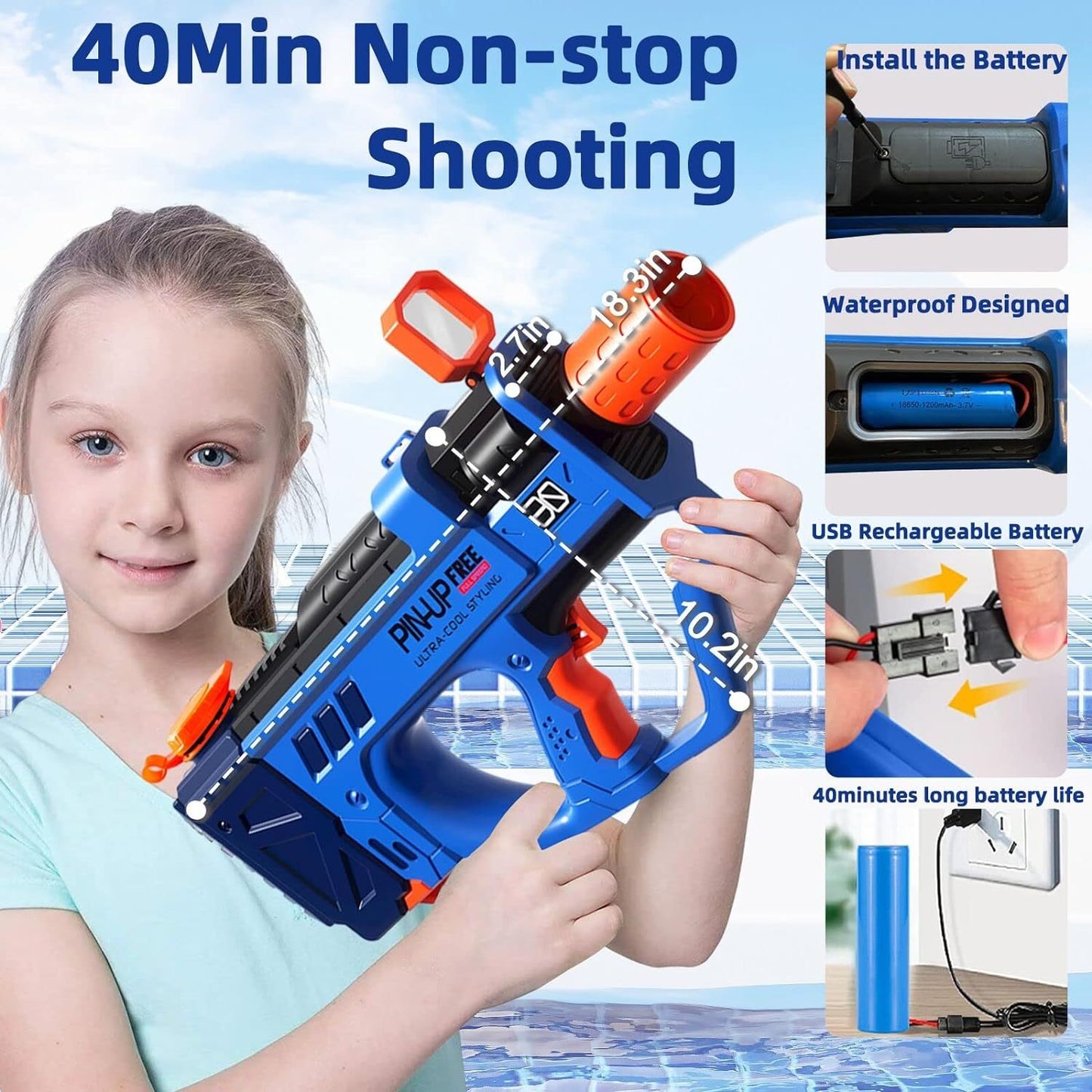 Lectric Water Gun For Adults Kids, Motorized Squirt Guns With Rechargeable Battery   800cc High Capacity, Long Distance Automatic Water Guns Up To 32 FT Range,Water Blaster Beach Pool Toys - Mahmoud Mart