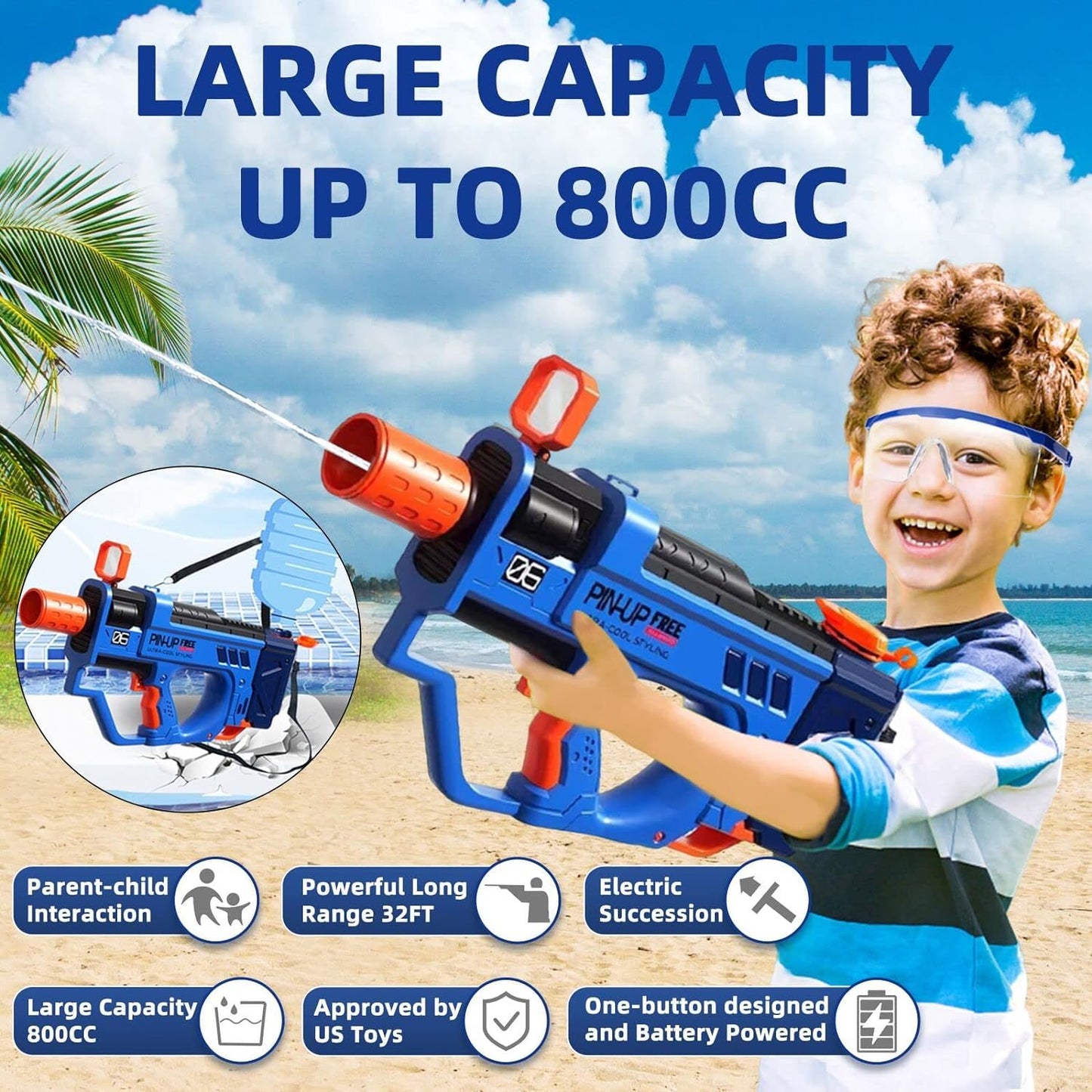 Lectric Water Gun For Adults Kids, Motorized Squirt Guns With Rechargeable Battery   800cc High Capacity, Long Distance Automatic Water Guns Up To 32 FT Range,Water Blaster Beach Pool Toys - Mahmoud Mart